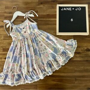Jane + Jo Sleeveless House Dress Tea Time Lavender Pink Floral Knit Ruffle 6